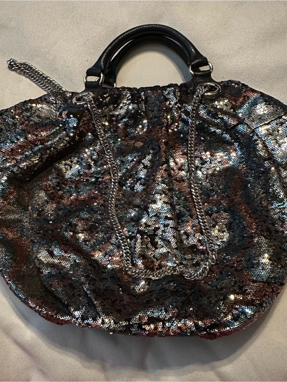 orYANY Multicolor Sequin Tote with Chain Handles